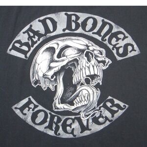 Bad Bones Forever Skull Graphic T-Shirt Mens Black Short Sleeve Biker Tee L